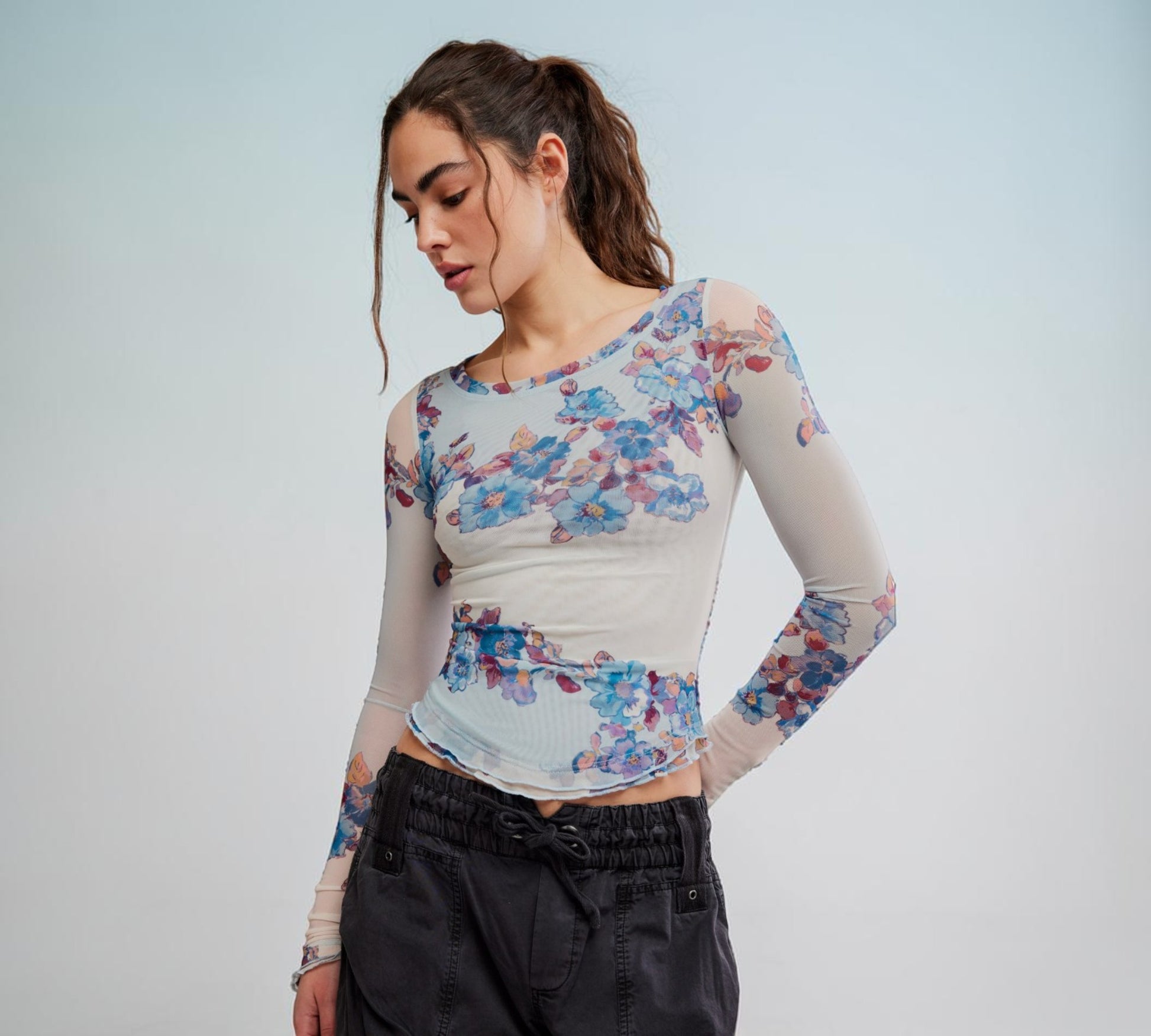 Floral Mesh Long Sleeve Top - Above the Crowd Boutique