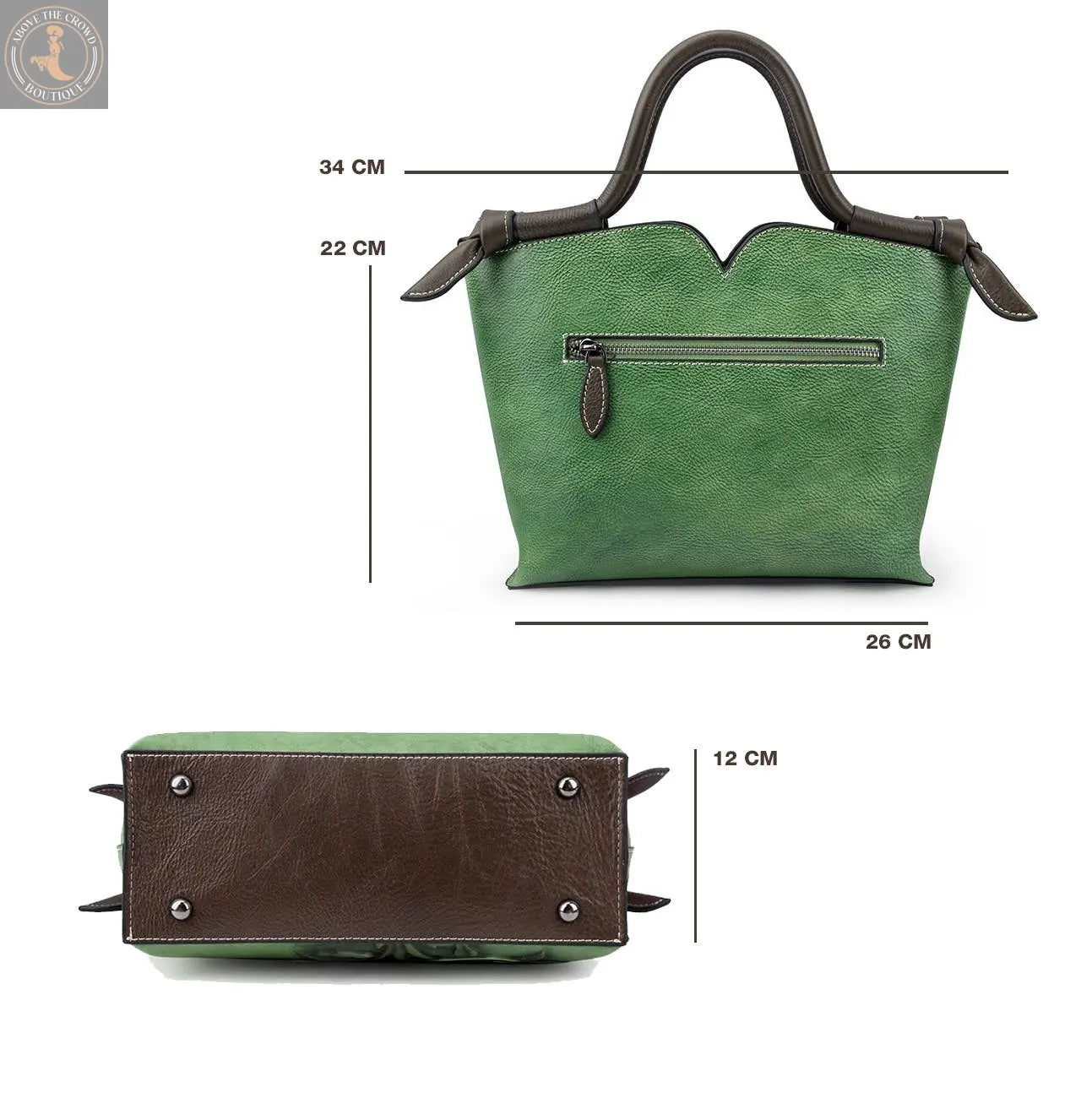 Floral Embossed Leather Handbag - Grass Green Designer Purse Zerimar 1942