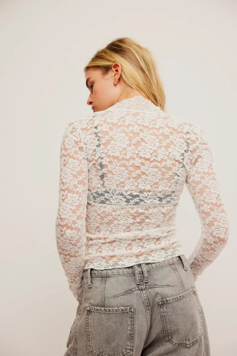 Free People All Day Lace Top - Romantic Floral V-Neck - Above The Crowd Boutique Free People