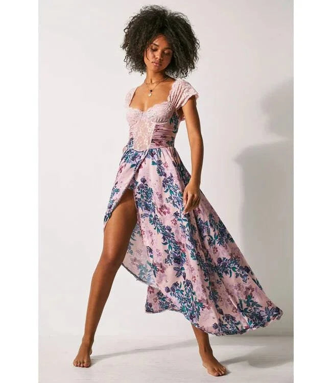 Bad For You Maxi Bodysuit by Intimately at Free People in Pink, Size: XL
