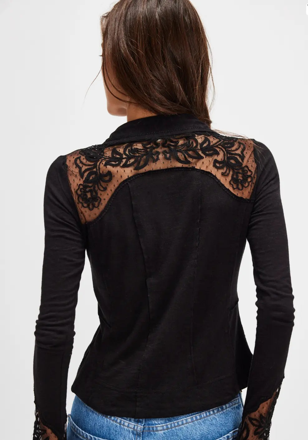 Free People Black Lace Trim Blouse - Chic European Style Free People