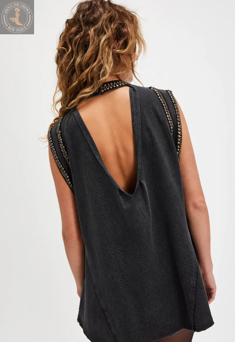 Free People Black Sleeveless Top - European Design, Studded Detail Free People