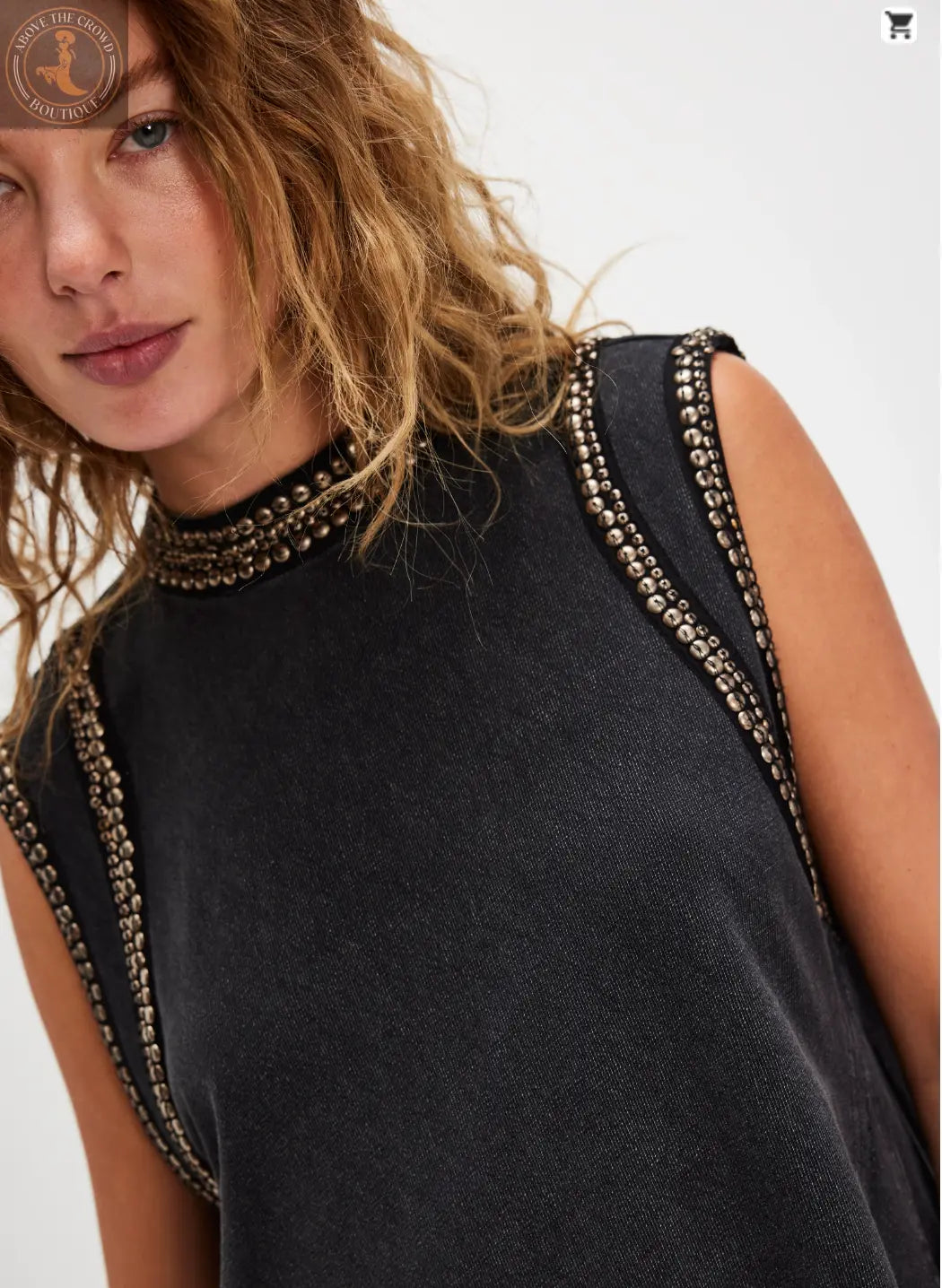 Free People Black Sleeveless Top - European Design, Studded Detail Free People