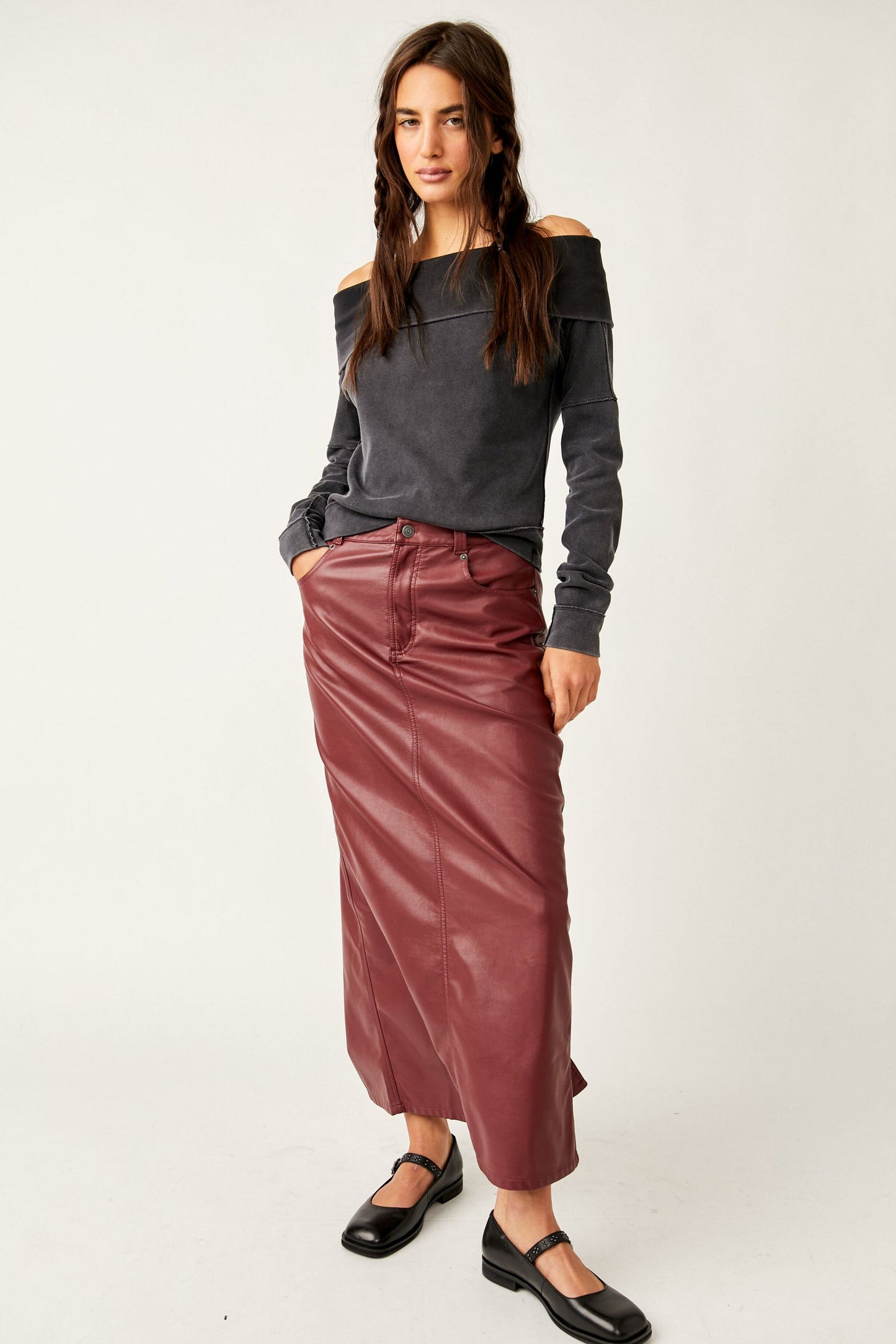 Free People City Slicker Vegan Maxi Skirt OB1584681 Free People