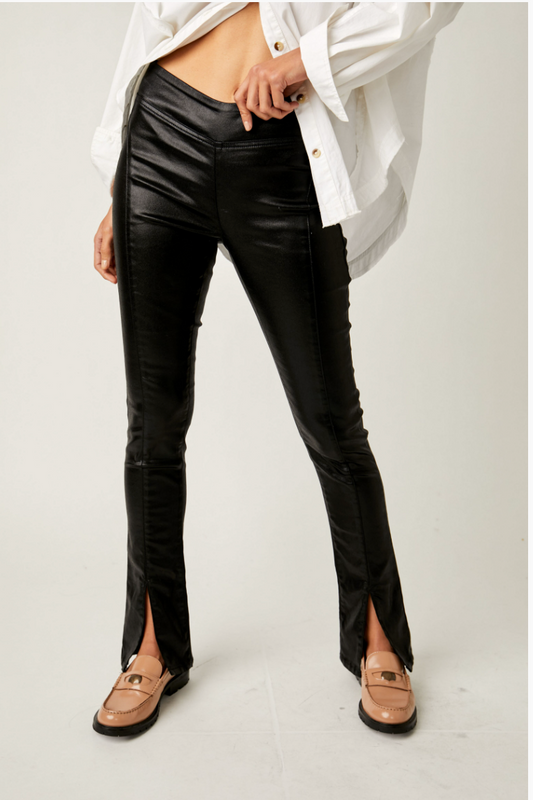 Free People Double Dutch Faux Leather Pants - High Waist, Slim Fit, Modern Flare Desigual