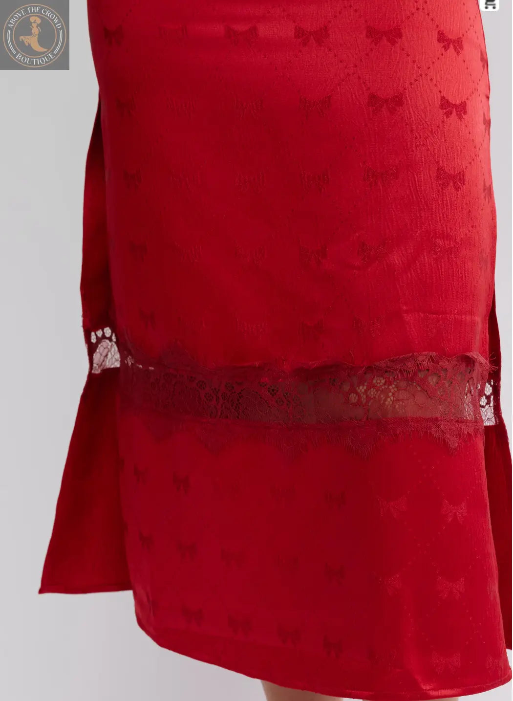 Free People Elegant Red Bow-Pattern Dress with Lace Detailing OB2122098 Free People