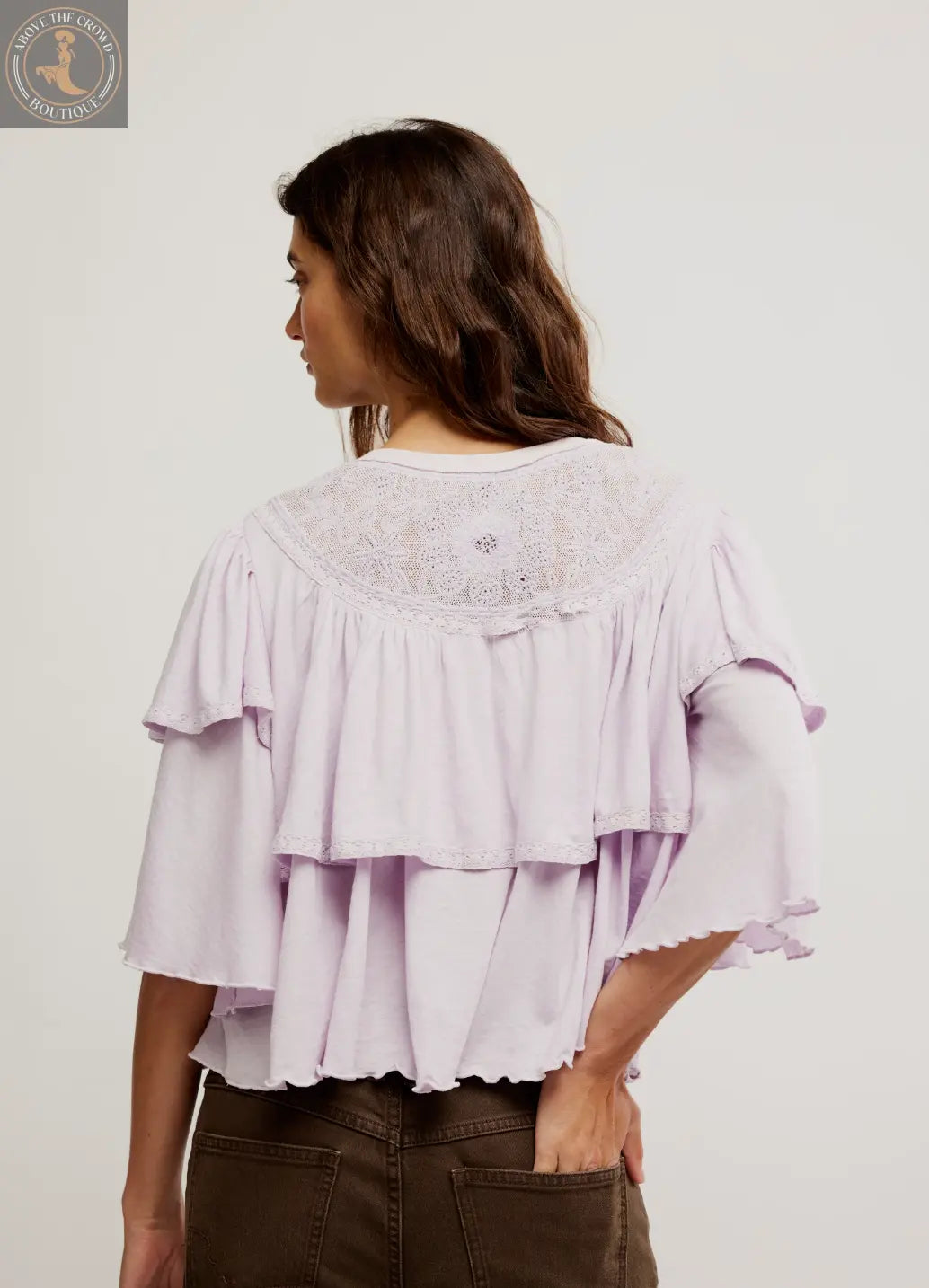 Free People Embroidered Ruffled Top: Lilac & Navy European Style – Define Your Unique Look Free People