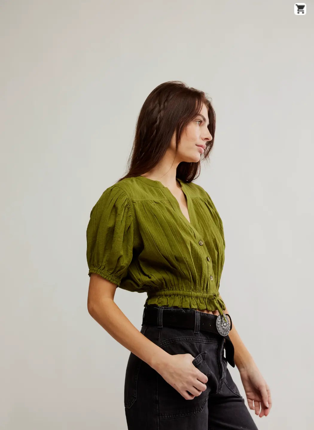 Free People Green Pleated Crop Top - Effortless Style Free People