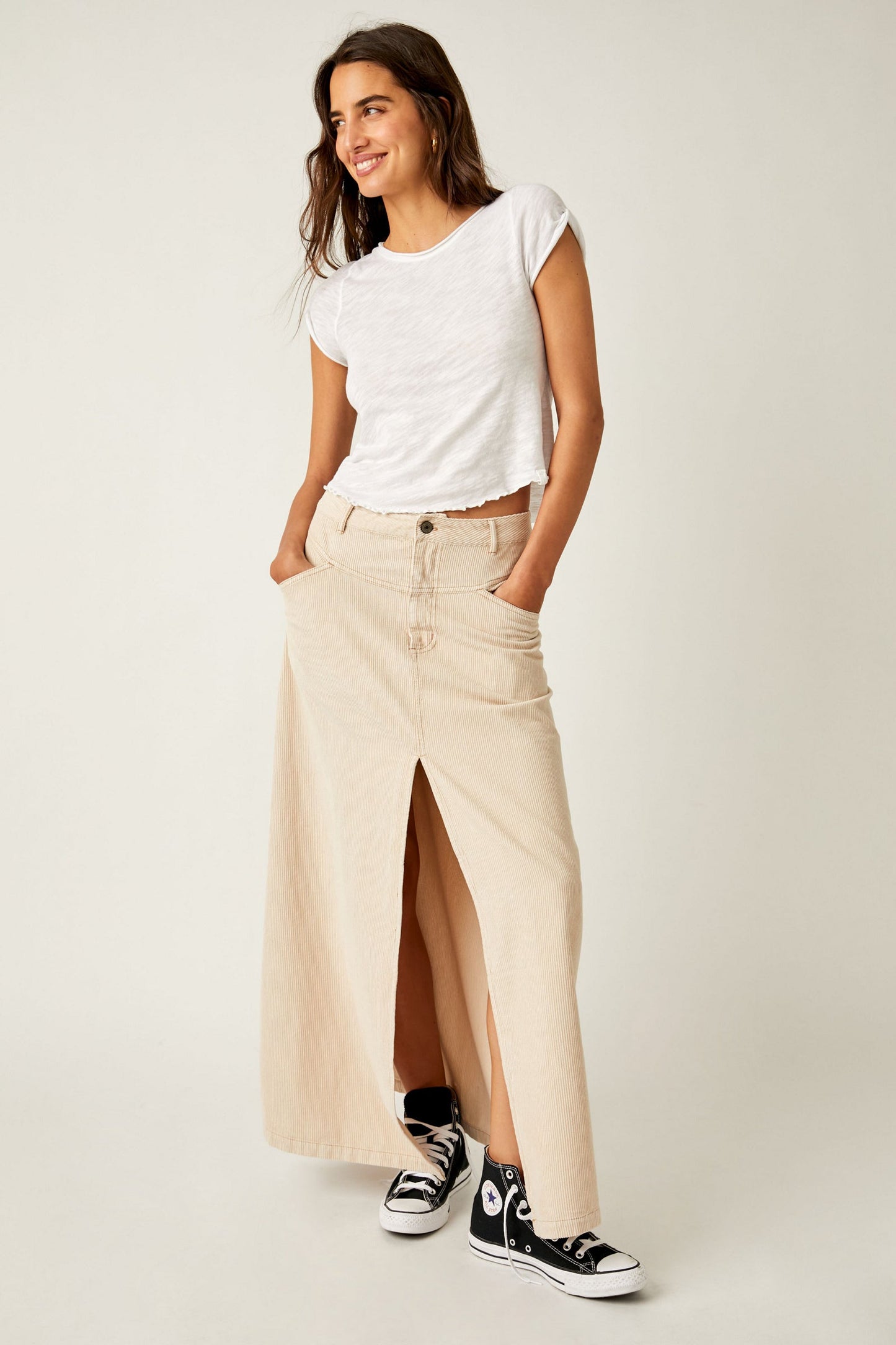 Free People Movement Come As You Are Corduroy Skirt - A-Line, Mid-Rise, Raw Hem Free People