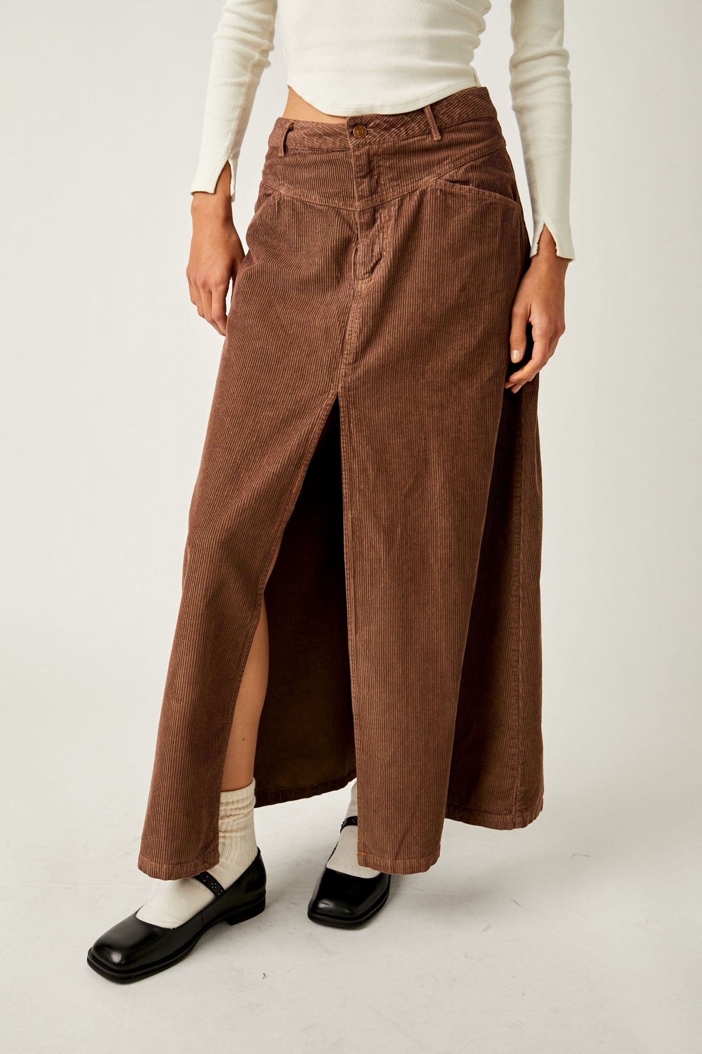 Free People Movement Come As You Are Corduroy Skirt - A-Line, Mid-Rise, Raw Hem Free People