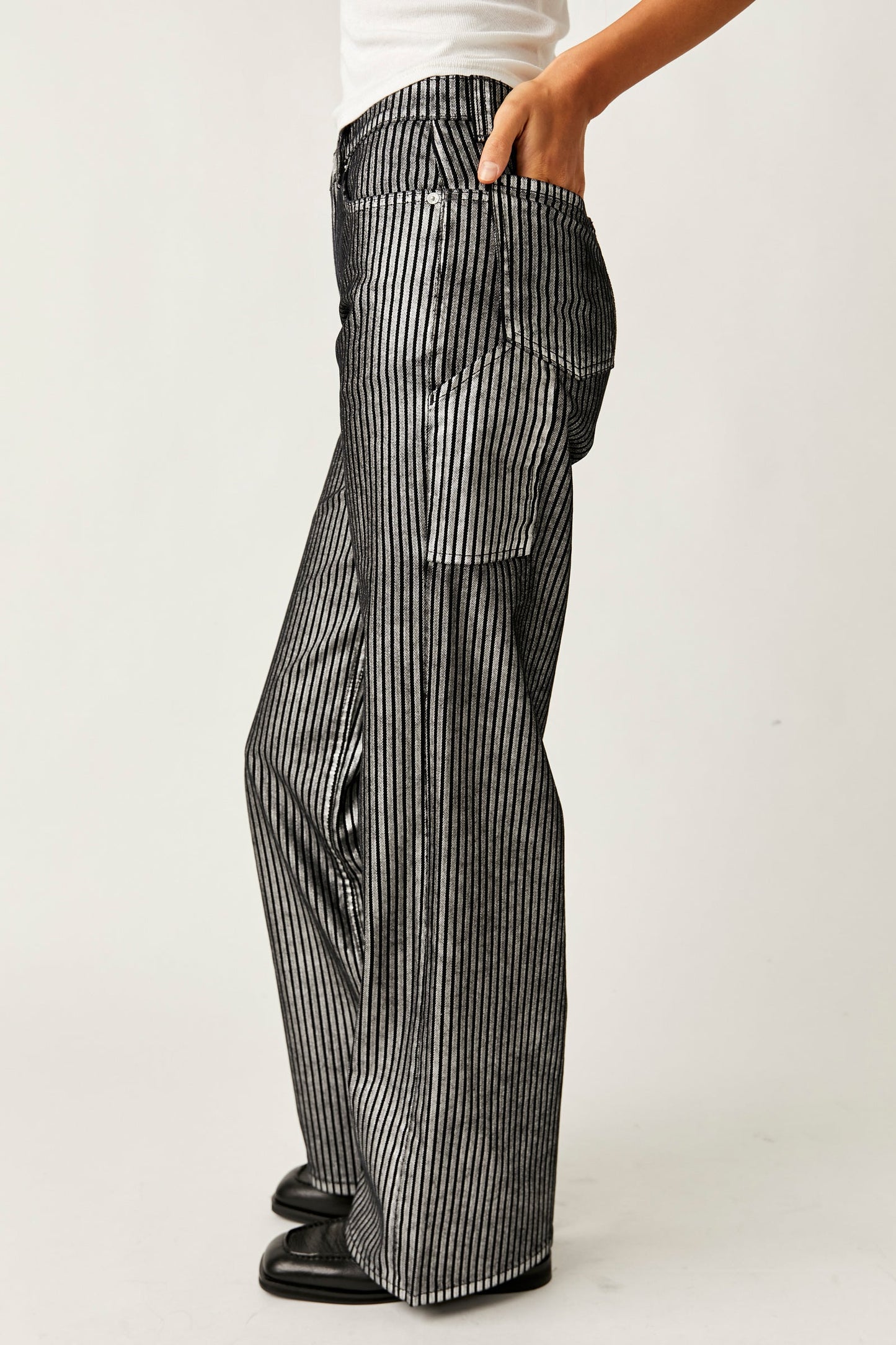 Free People Tinsley Metallic Stripe Baggy Women Jeans Free People