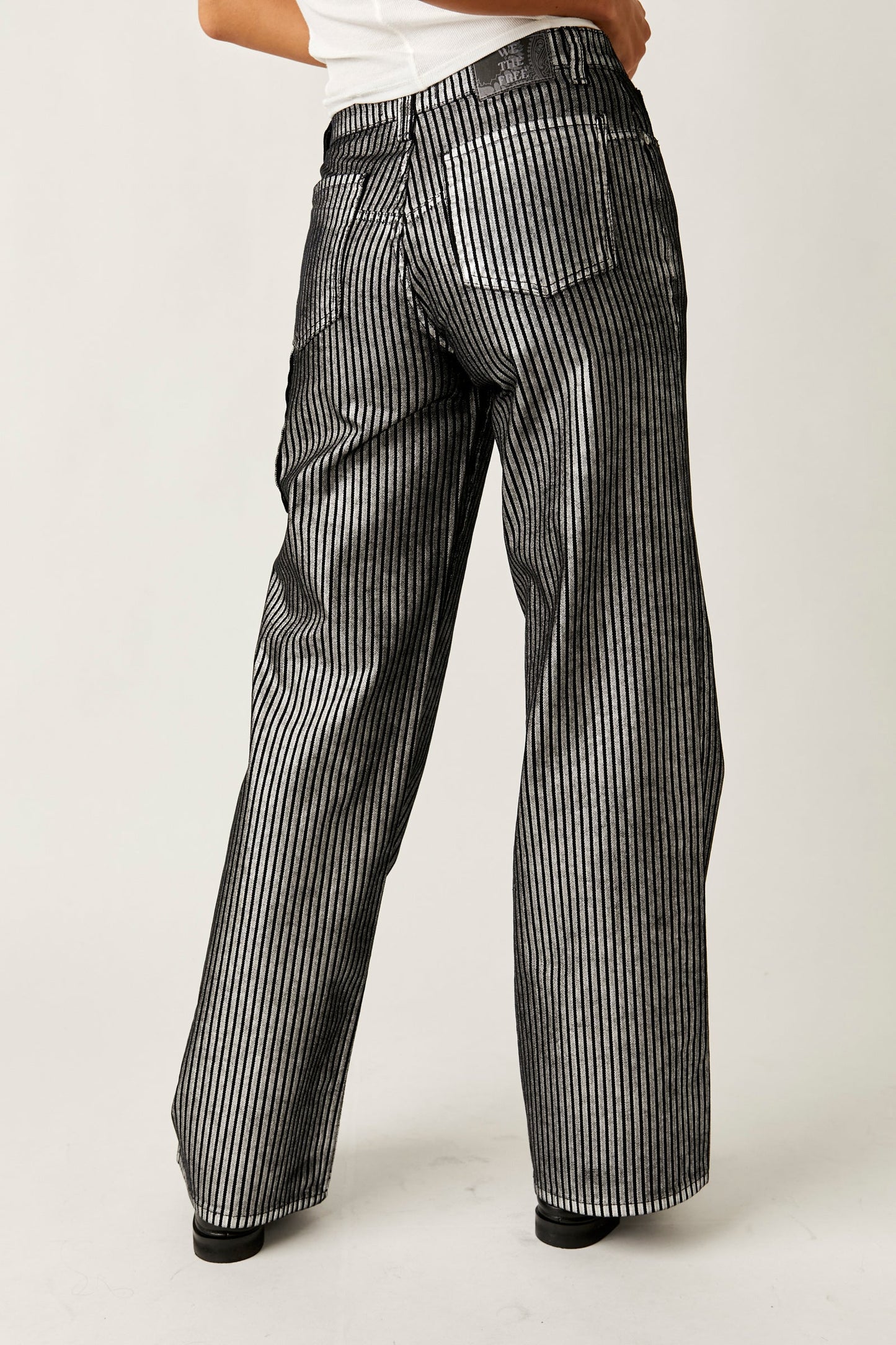 Free People Tinsley Metallic Stripe Baggy Women Jeans Free People