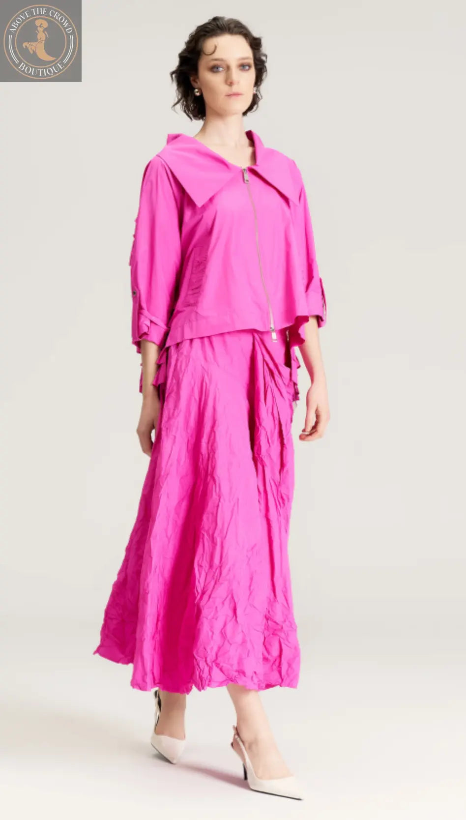 Fuchsia Tulle Back Jacket - Crinkle Taffeta, European Style Bize