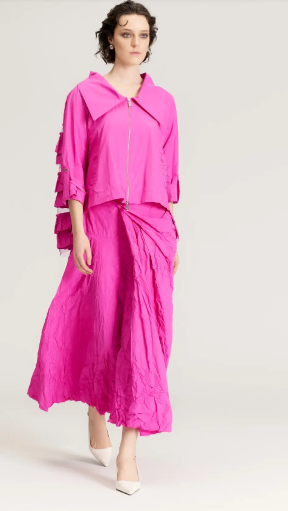 Fuchsia Tulle Back Jacket - Crinkle Taffeta, European Style Bize