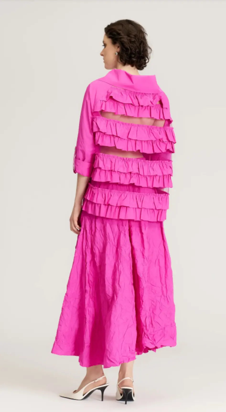 Fuchsia Tulle Back Jacket - Crinkle Taffeta, European Style Bize