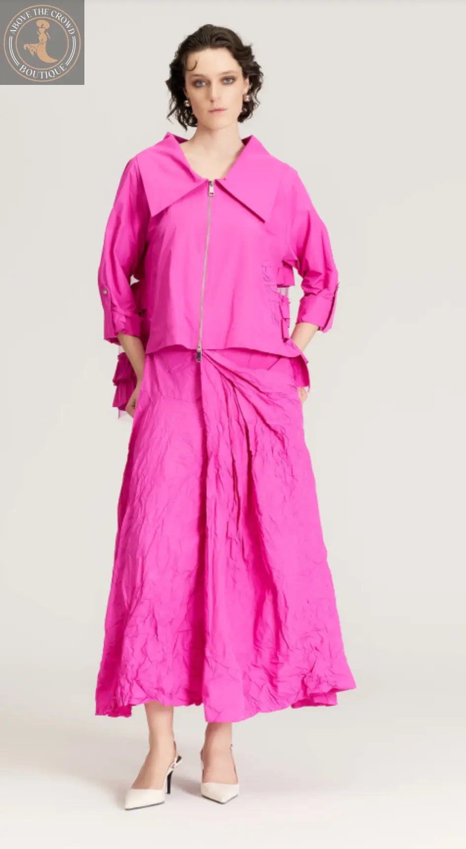 Fuchsia Tulle Back Jacket - Crinkle Taffeta, European Style Bize