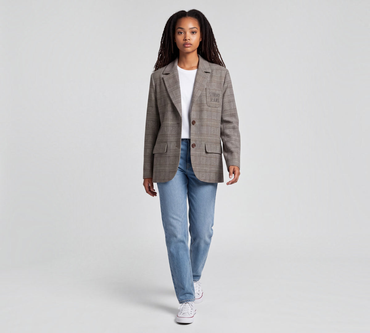 Plaid Embellished Tailored Blazer Jacket - Above the Crowd Boutique