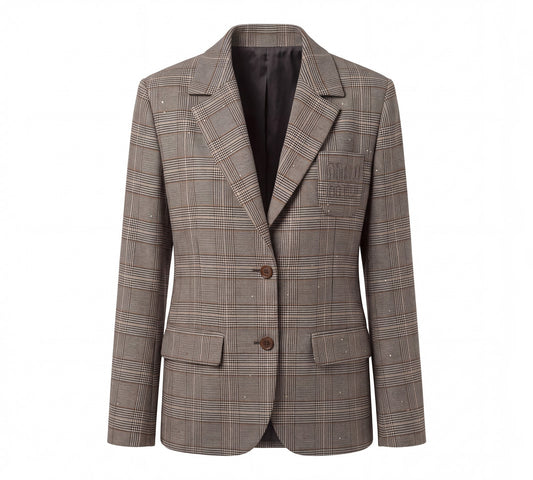 Plaid Embellished Tailored Blazer Jacket - Above the Crowd Boutique