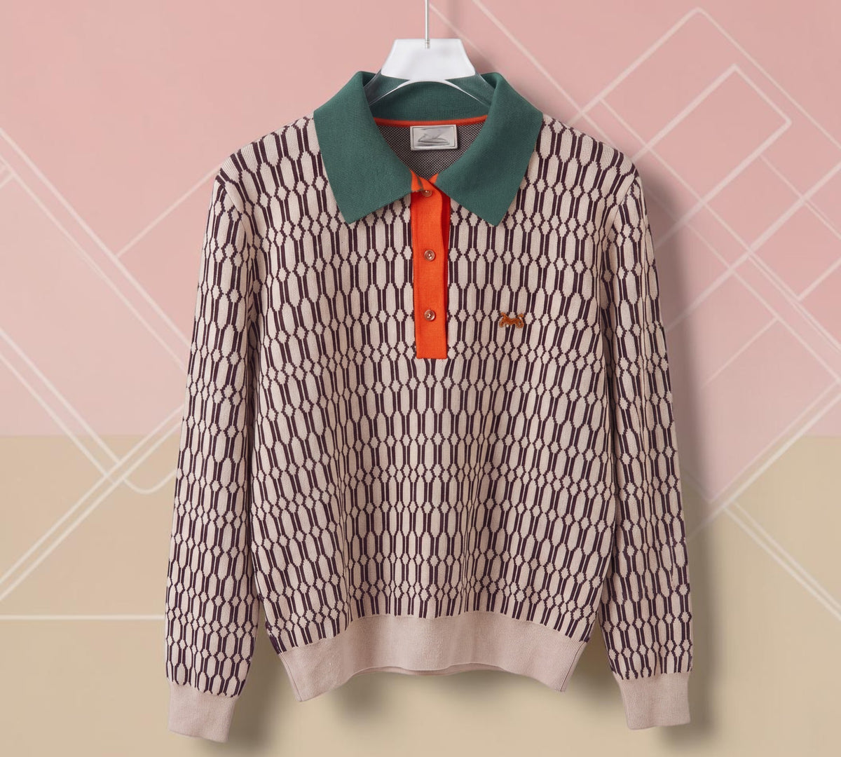 Retro Geometric Knit Polo Sweater - Above the Crowd Boutique