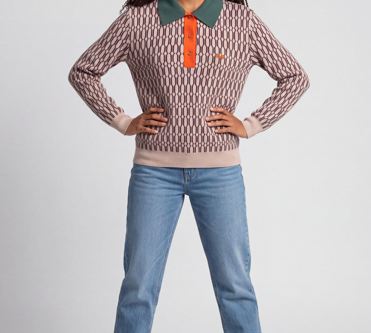 Retro Geometric Knit Polo Sweater - Above the Crowd Boutique