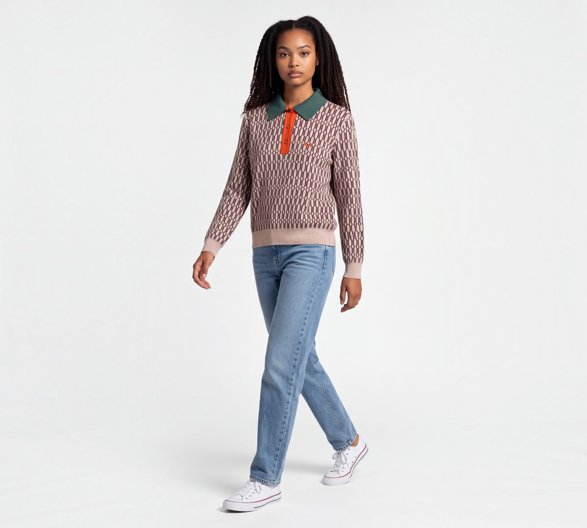 Retro Geometric Knit Polo Sweater - Above the Crowd Boutique