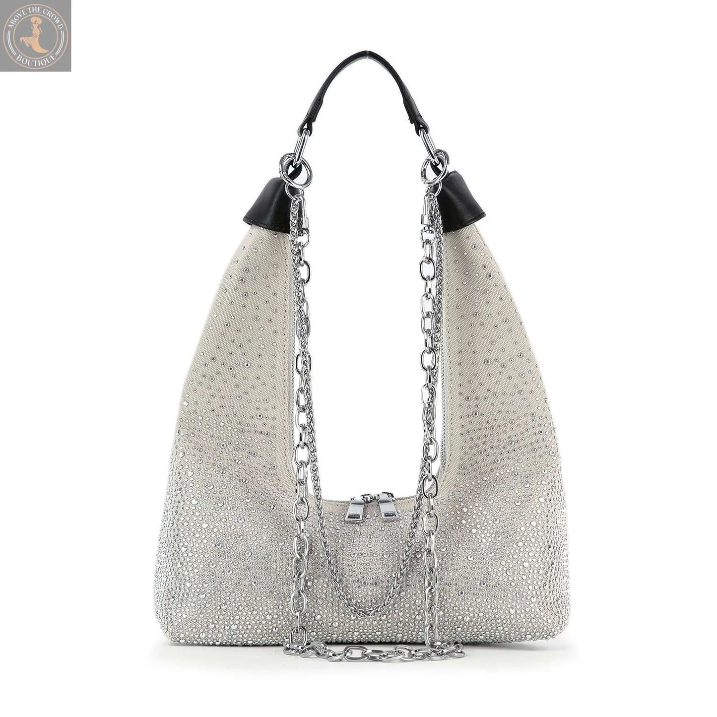 Glamorous Stone And Chain Accented Denim Shoulder Bag Handbag Express