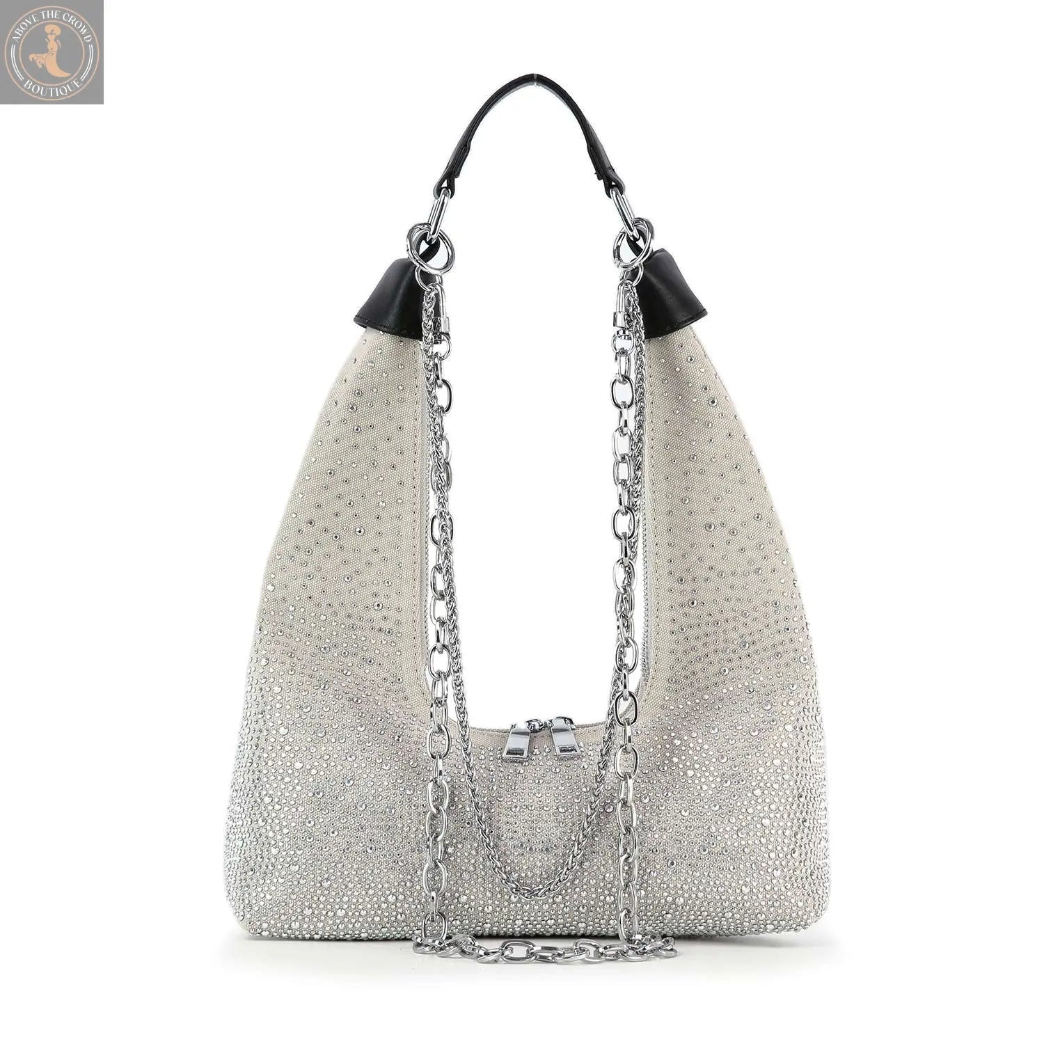 Glamorous Stone And Chain Accented Denim Shoulder Bag Handbag Express
