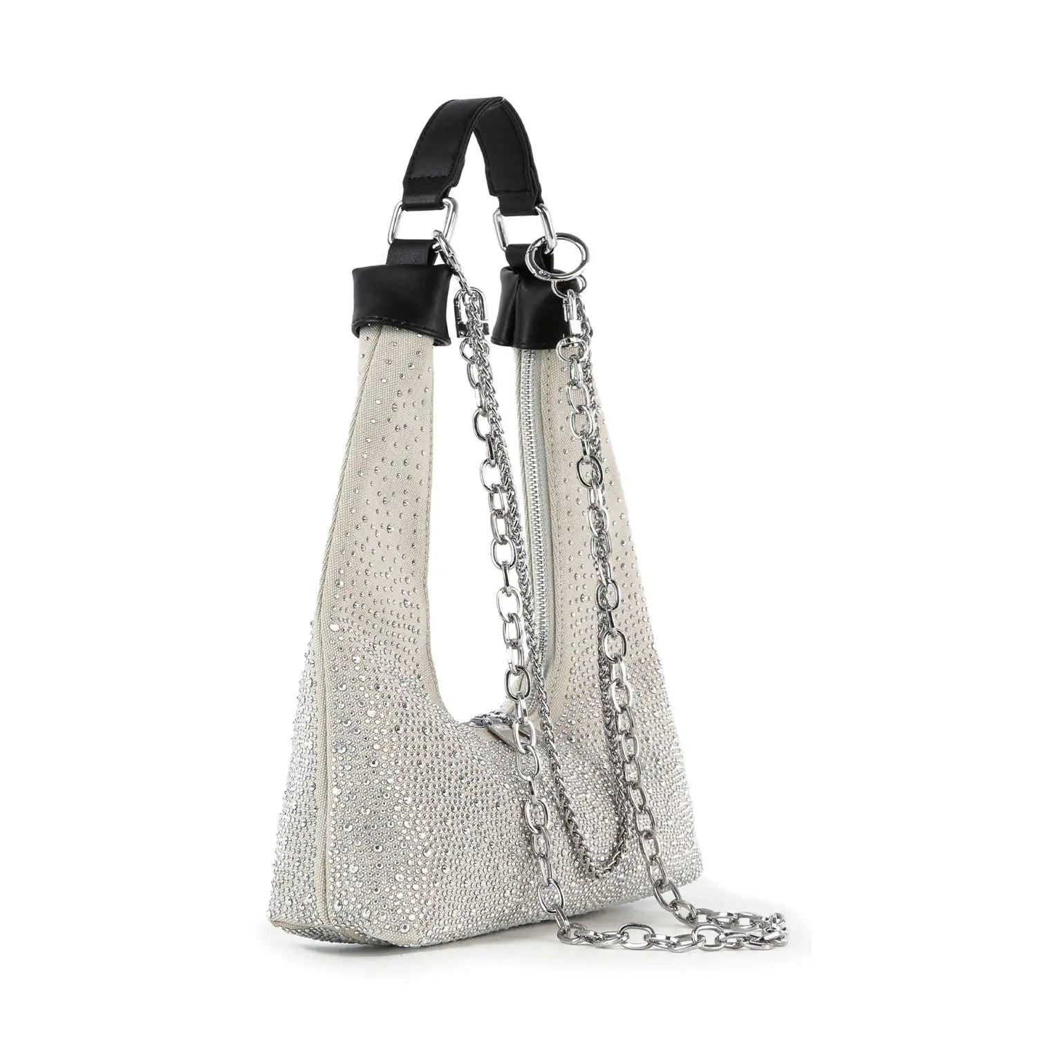Glamorous Stone And Chain Accented Denim Shoulder Bag Handbag Express