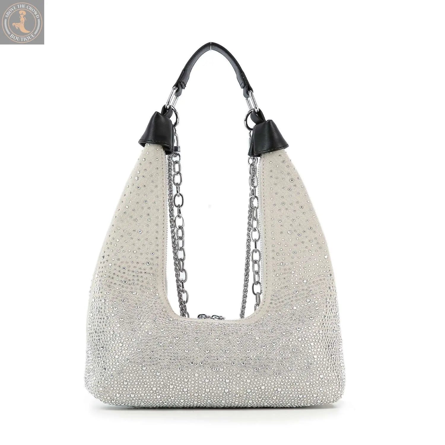 Glamorous Stone And Chain Accented Denim Shoulder Bag Handbag Express