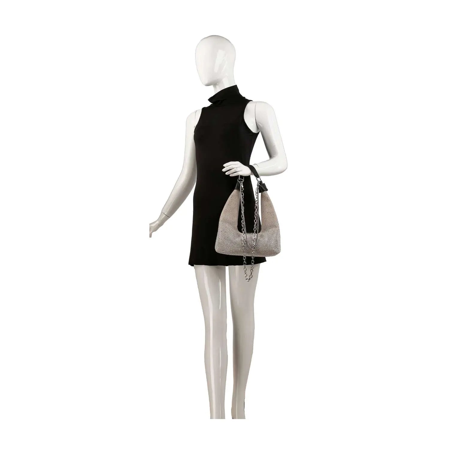 Glamorous Stone And Chain Accented Denim Shoulder Bag Handbag Express