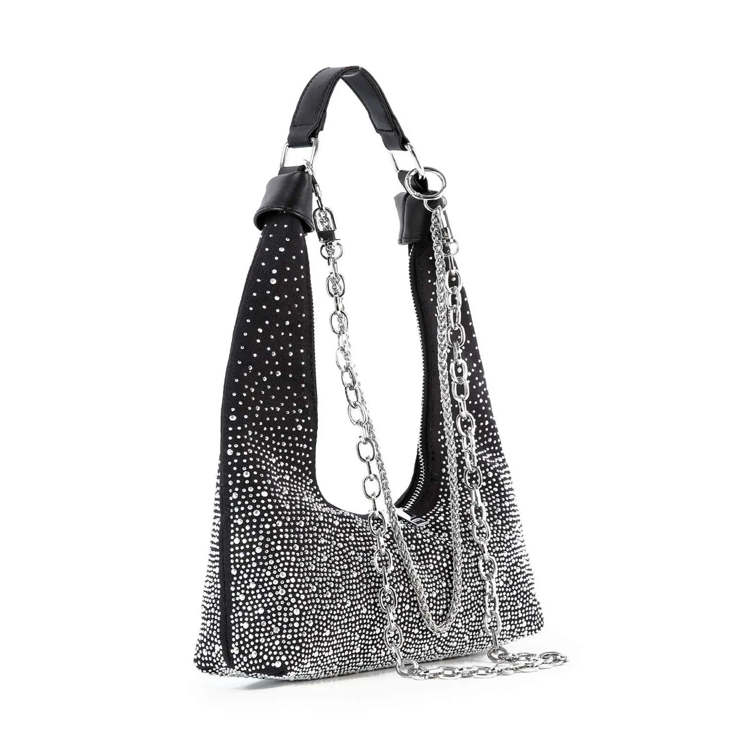 Glamorous Stone And Chain Accented Denim Shoulder Bag Handbag Express