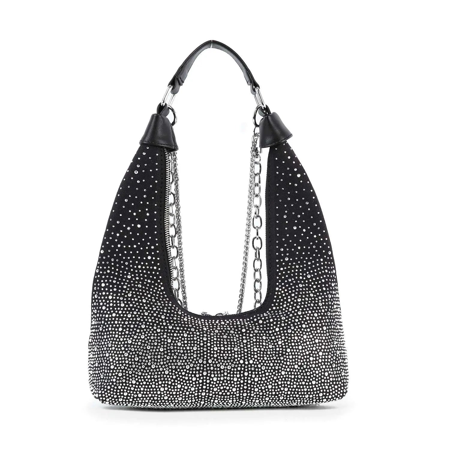 Glamorous Stone And Chain Accented Denim Shoulder Bag Handbag Express