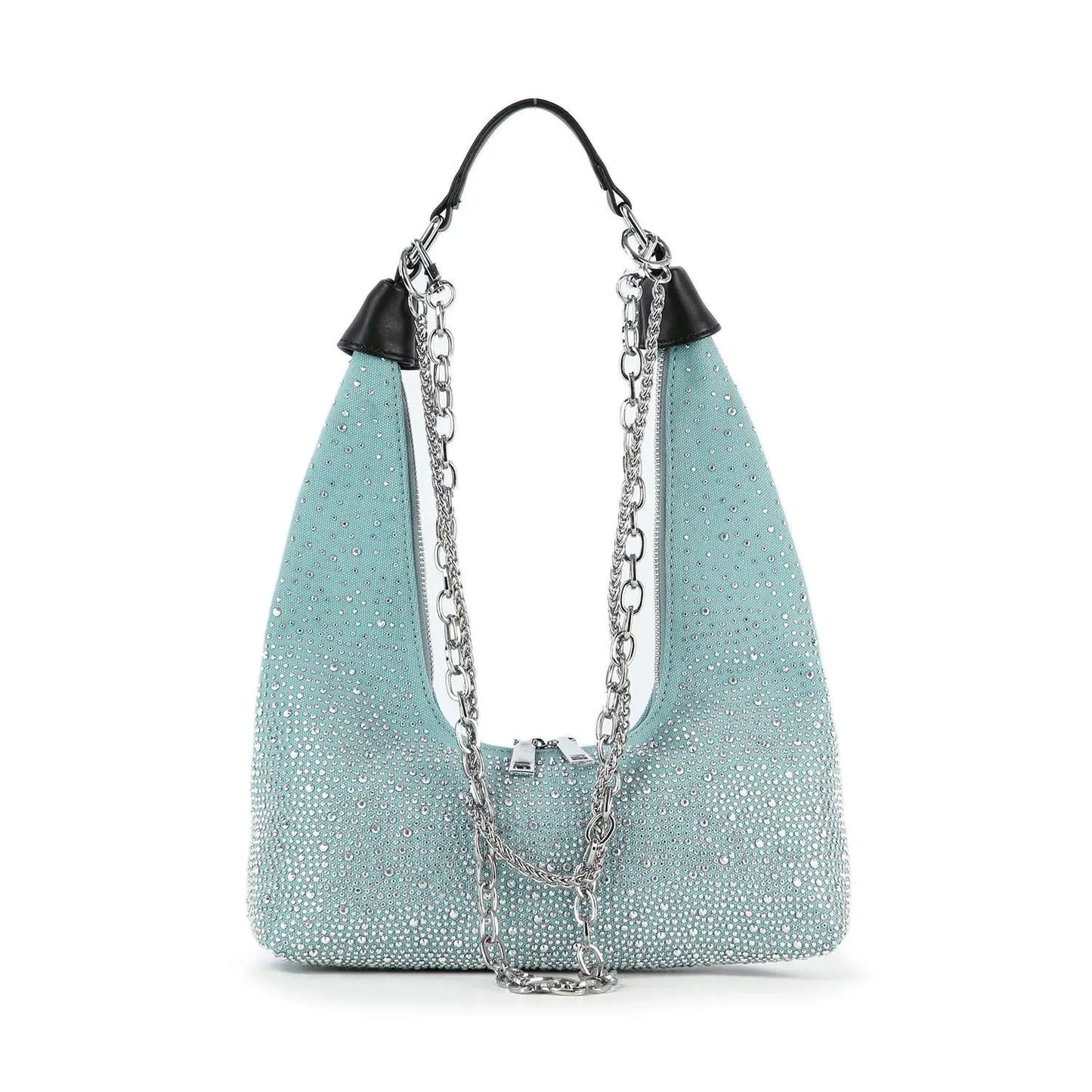 Glamorous Stone And Chain Accented Denim Shoulder Bag Handbag Express