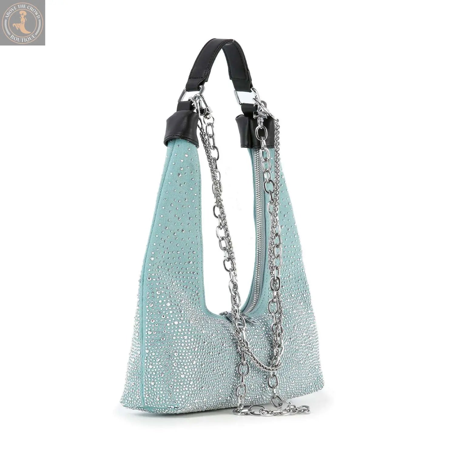 Glamorous Stone And Chain Accented Denim Shoulder Bag Handbag Express