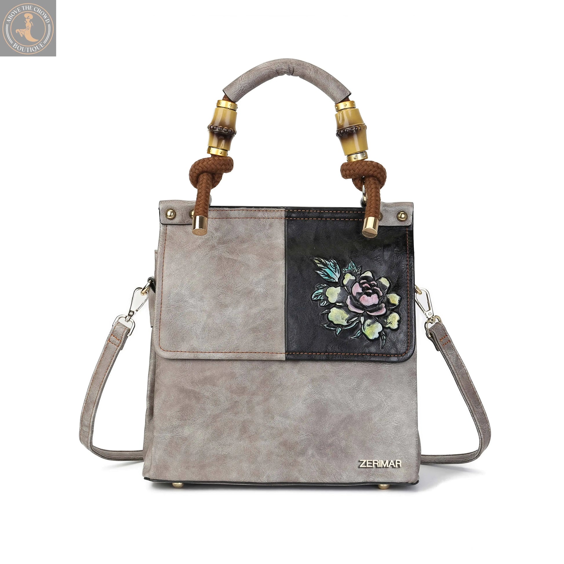 Gray Floral Handbag – European Design Shoulder Bag Zerimar 1942
