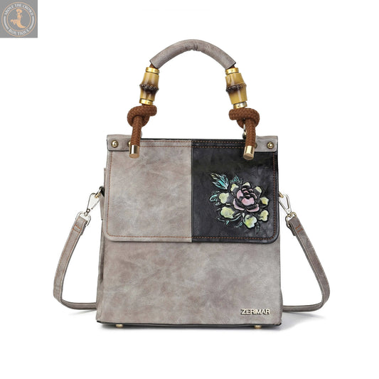 Gray Floral Handbag – European Design Shoulder Bag Zerimar 1942