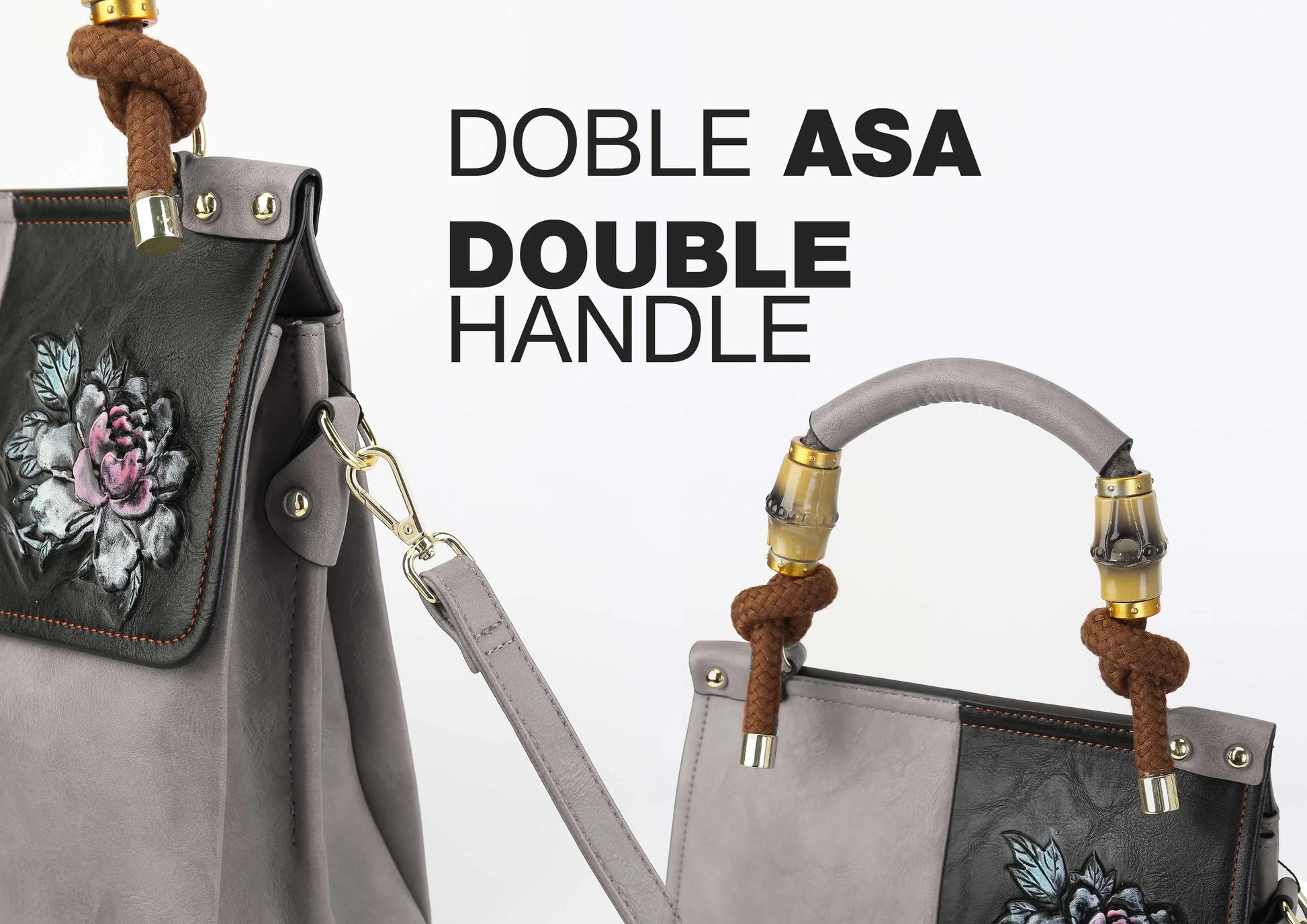 Gray Floral Handbag – European Design Shoulder Bag Zerimar 1942