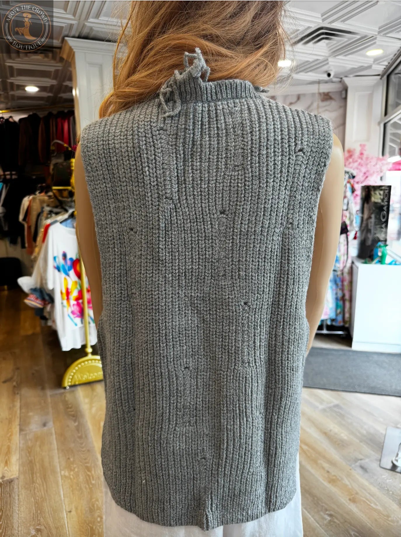 Gray Knitted Sweater Vest - European Style Layering Vest with Brooch Nobello