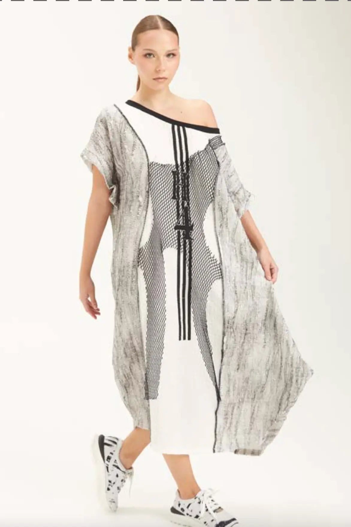 H-4 Artistic Mesh Panel Dress 4525 H-4