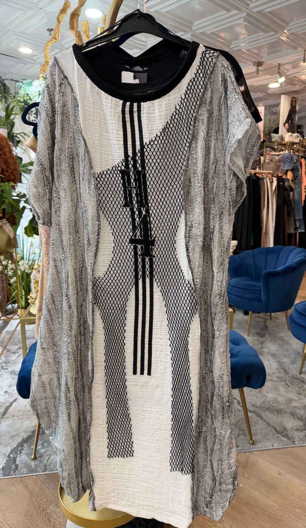 H-4 Artistic Mesh Panel Dress 4525 H-4