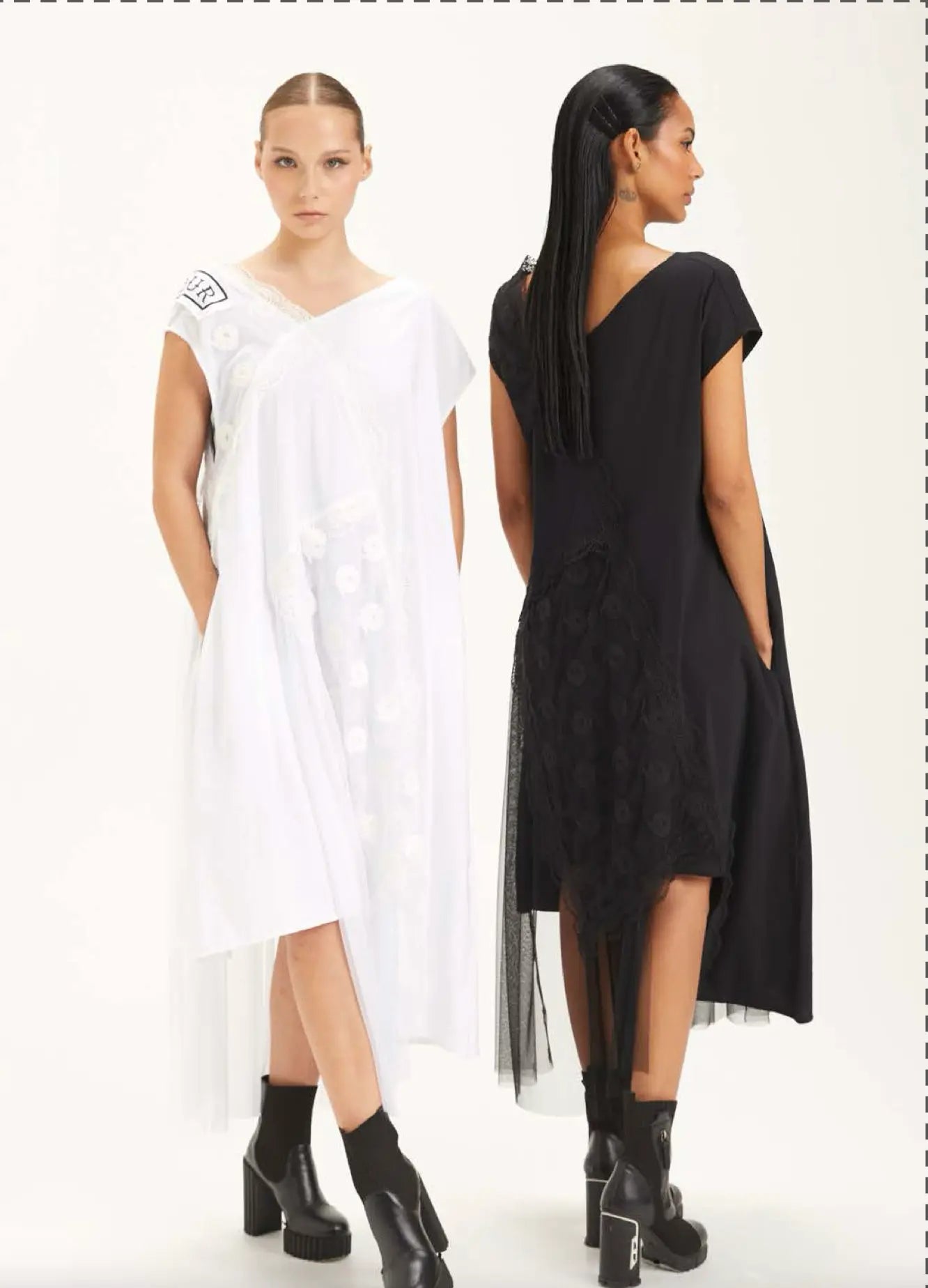 H-4 Asymmetrical Lace and Mesh Dress 4537 H-4