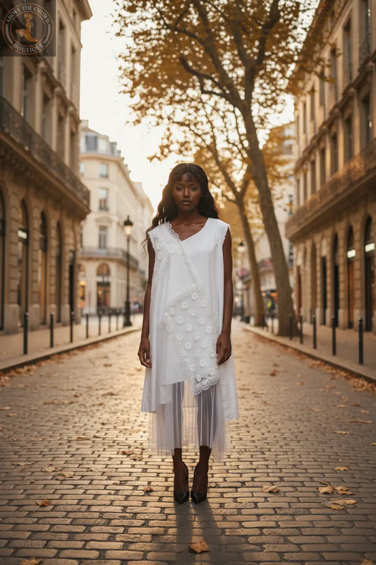 H-4 Asymmetrical Lace and Mesh Dress 4537