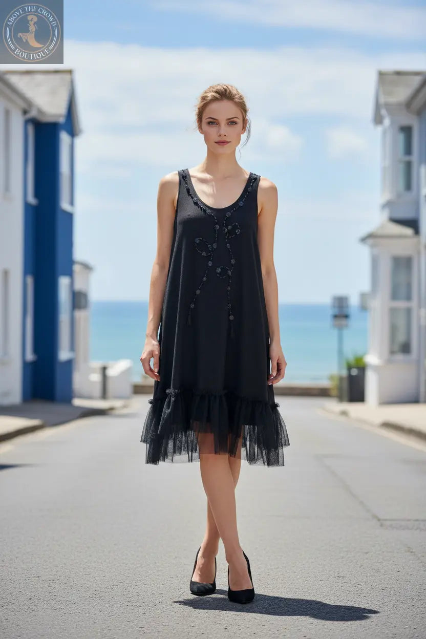 H-4 Beaded Tulle Hem Dress 4512 - Above the Crowd Boutique