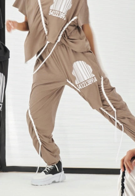 H-4 Beige Woven Pants - Straight Leg, Mid-Rise - European Style H-4