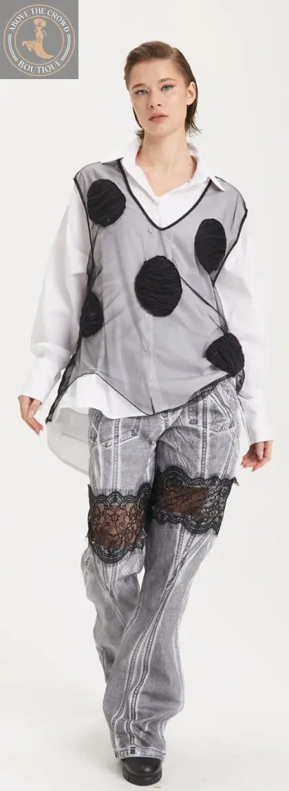 H-4 Button Down Shirt With Sheer Overlay 3016 H-4