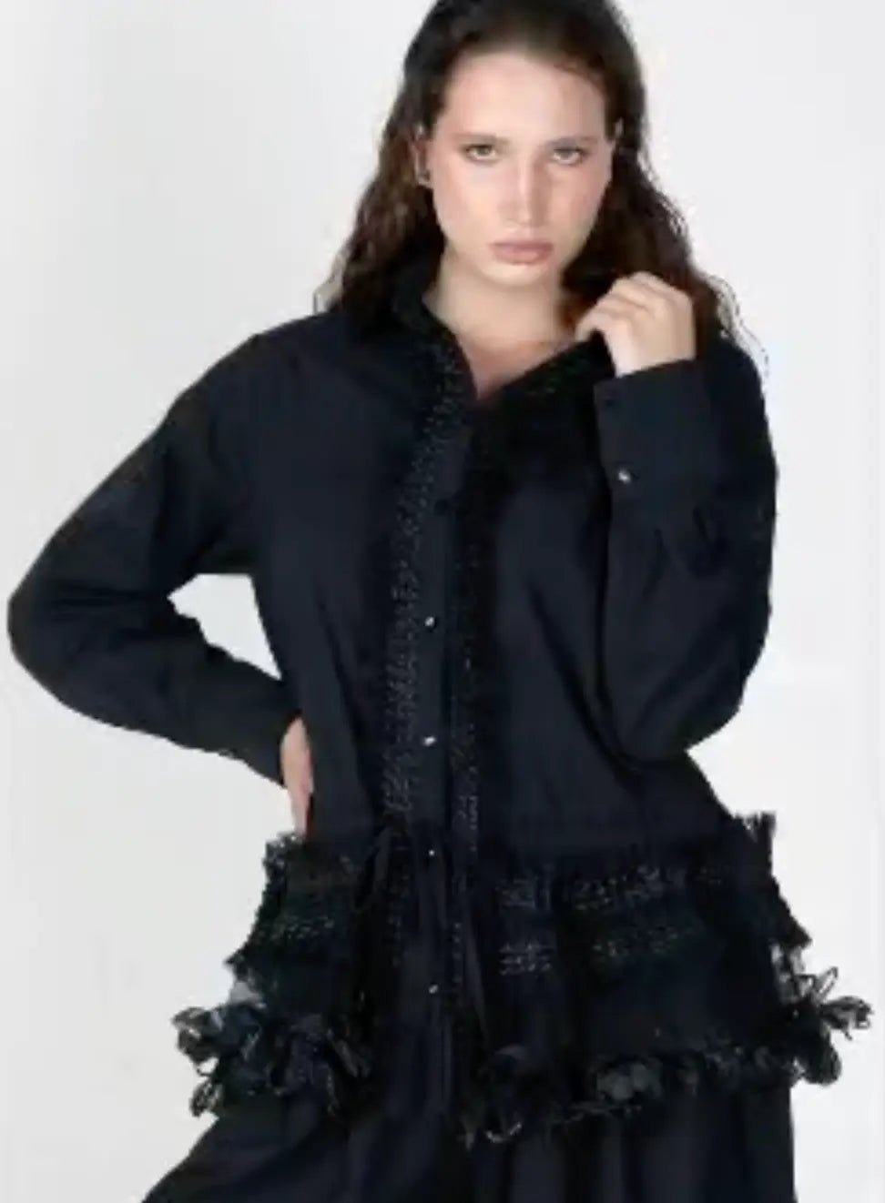 H-4 Dressy Laces Black Blouse 4702 H-4