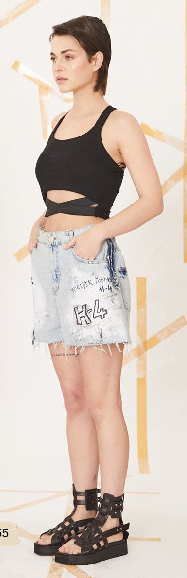 H-4 Edgy Cutout Crop Top - Crisscross Back, Fitted Streetwear H-4