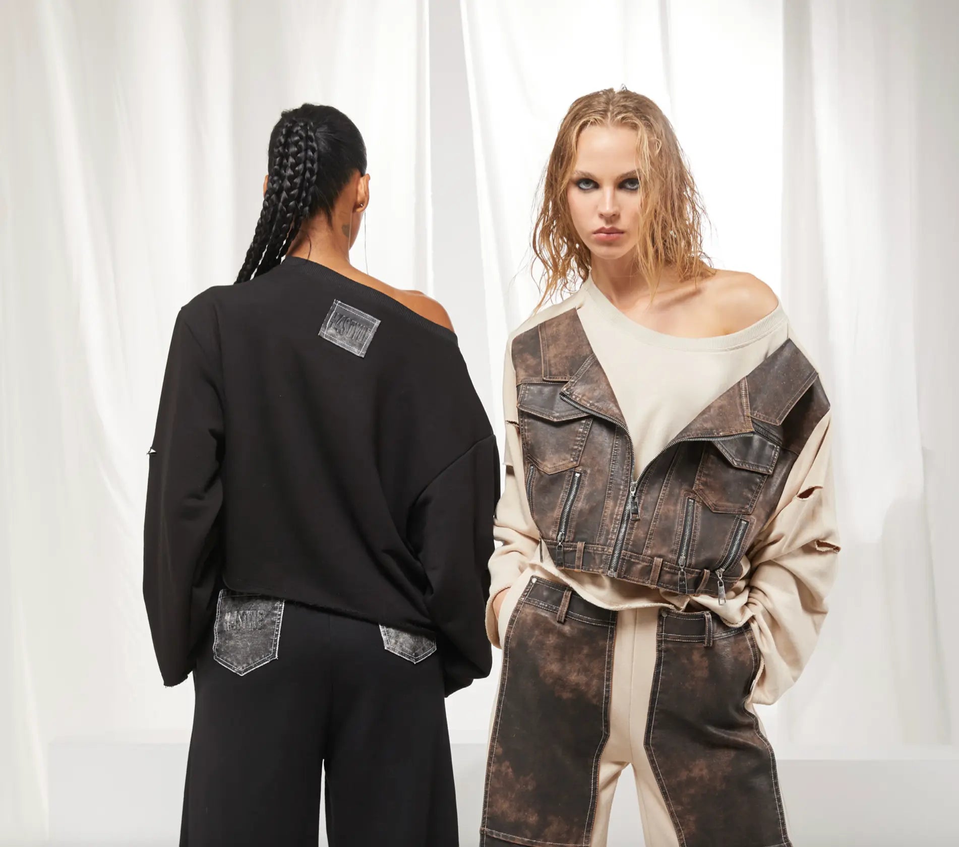 H-4 Fabric and Leather Sweatshirt H-4