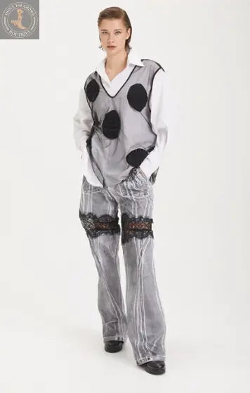 H-4 Grey Jeans With Lace Insertion 4021 H-4