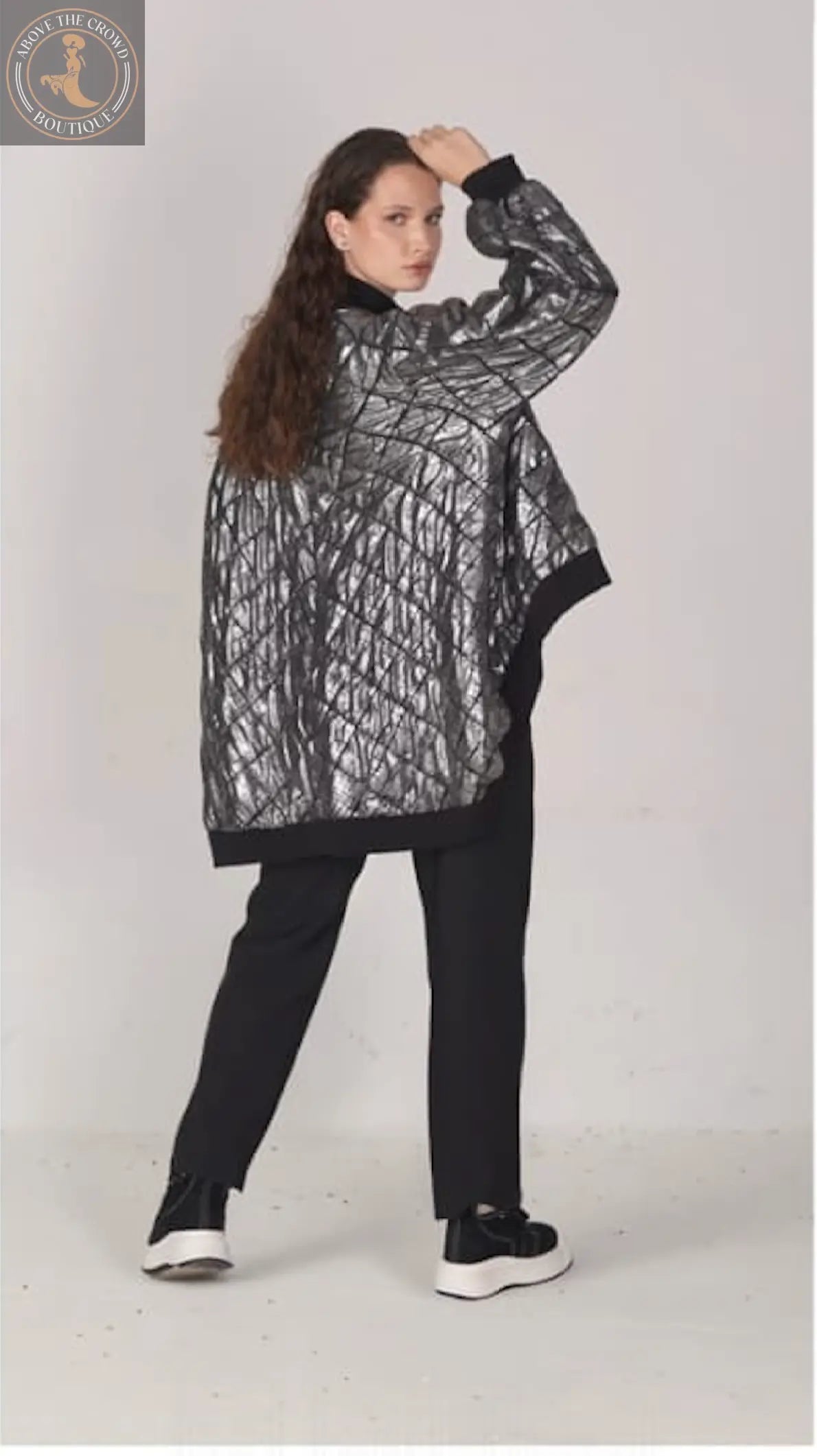 H-4 Metallic High-Low Bomber Jacket 4751 - Above The Crowd Boutique